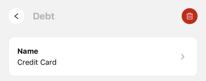 Screenshot showing deleting a debt