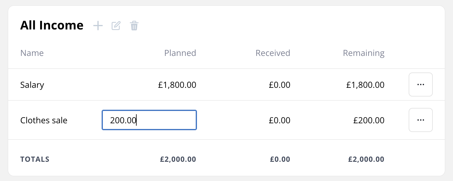Screenshot showing inline editing an item amount