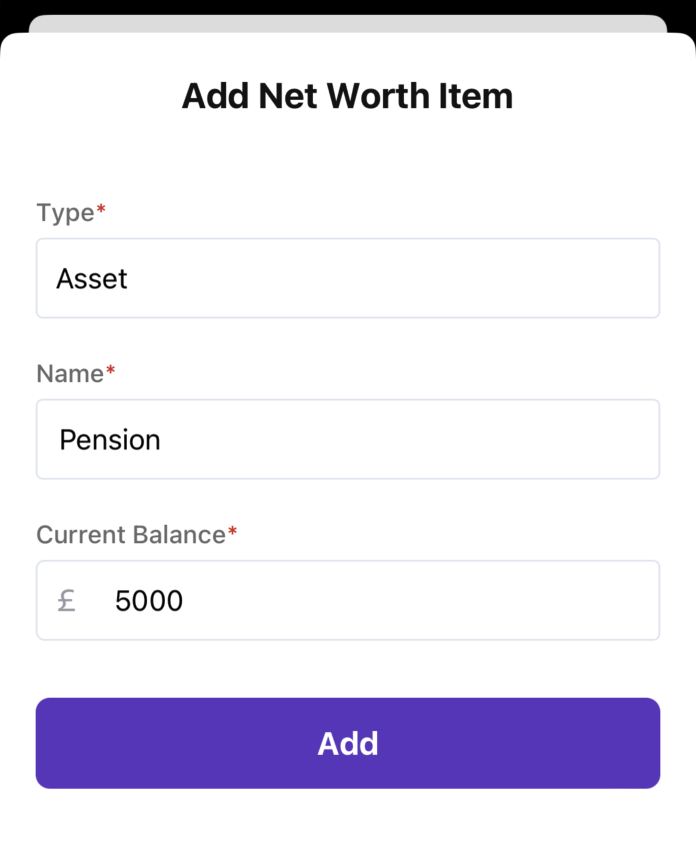 Screenshot creating an asset