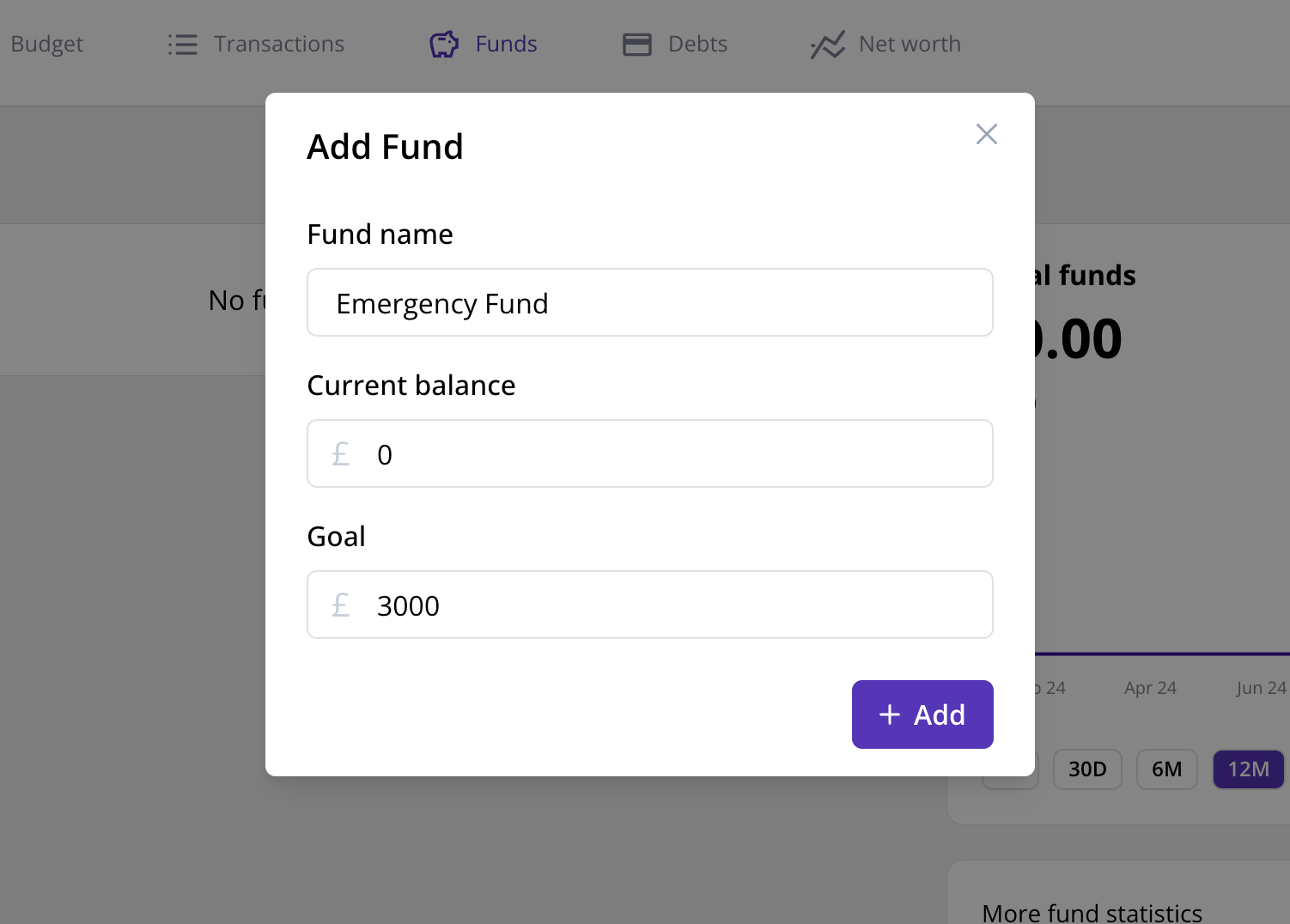 Screenshot showing creating a fund
