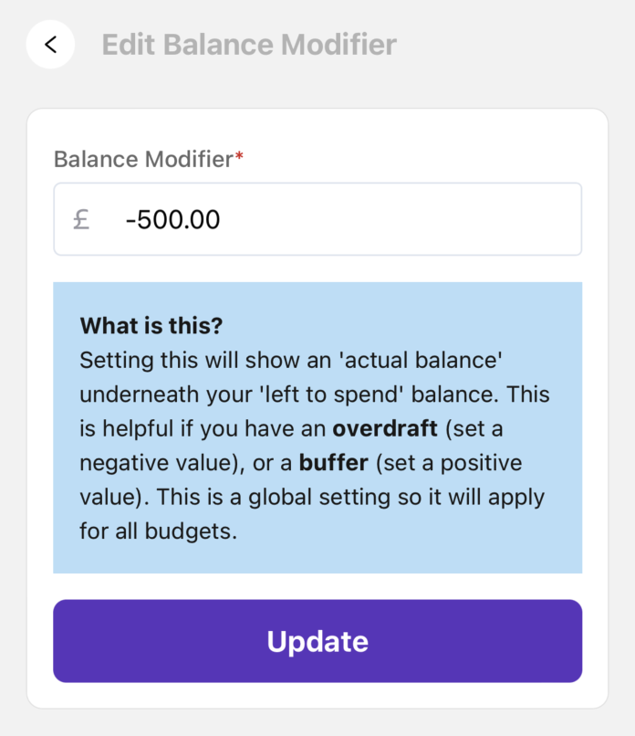 Screenshot showing balance modifier
