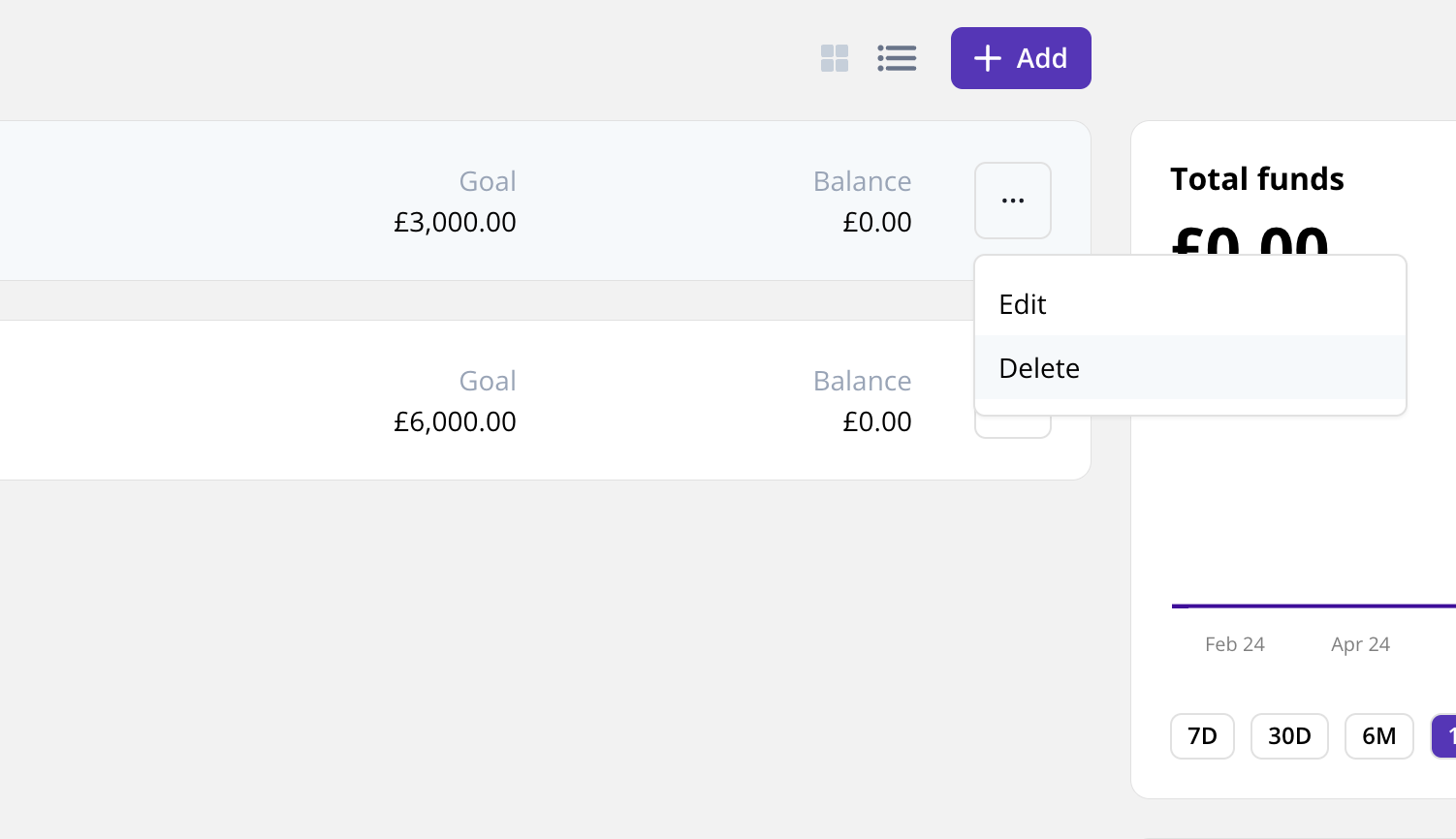 Screenshot showing deleting a fund