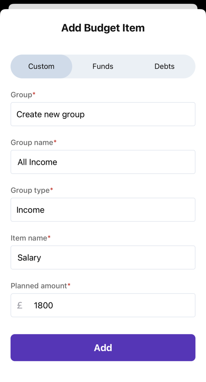 Screenshot showing creating a group and item