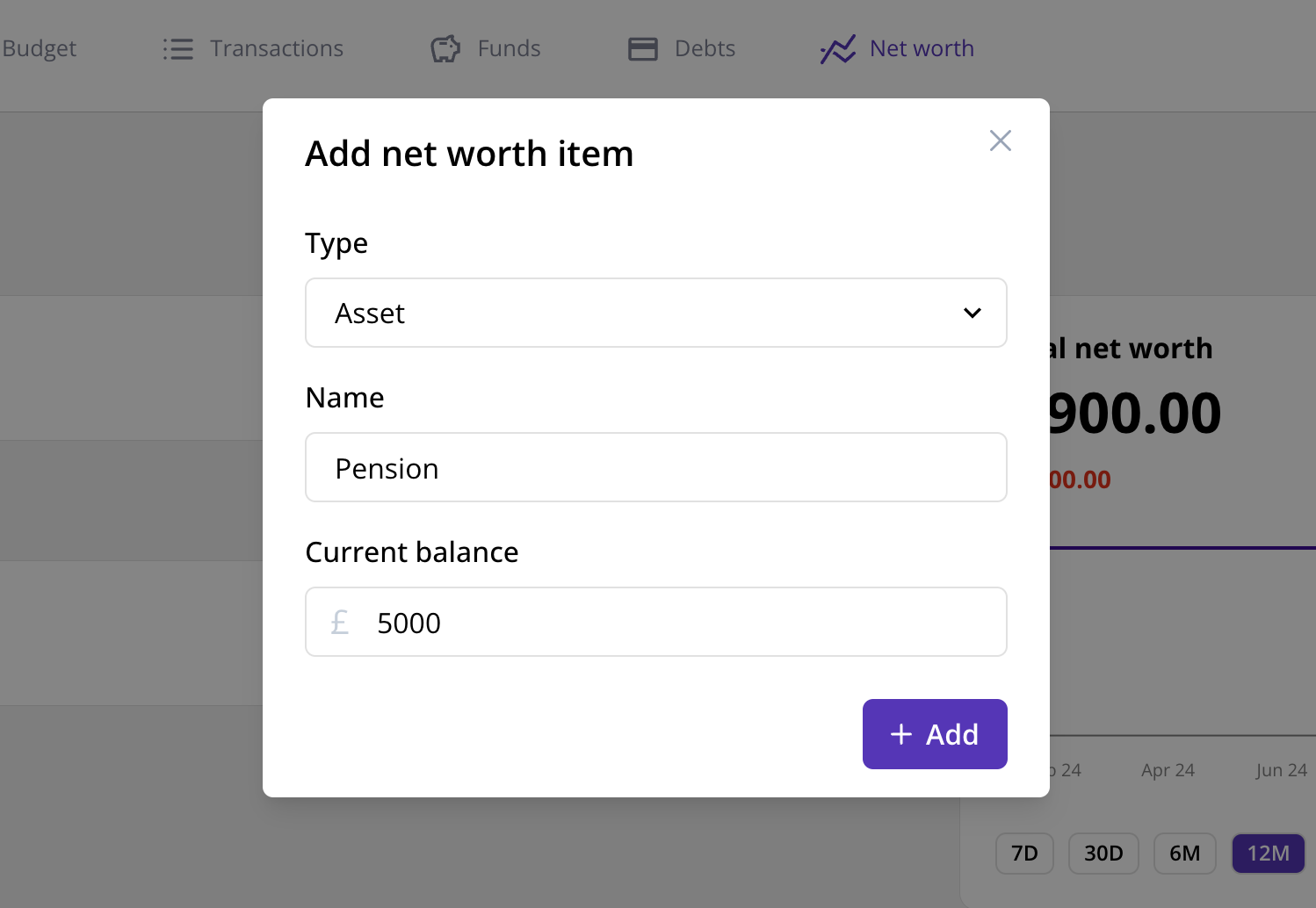 Screenshot creating an asset